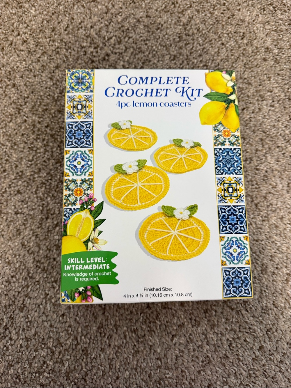 Complete Crochet Kit 4pc Lemon Coasters - Yellow